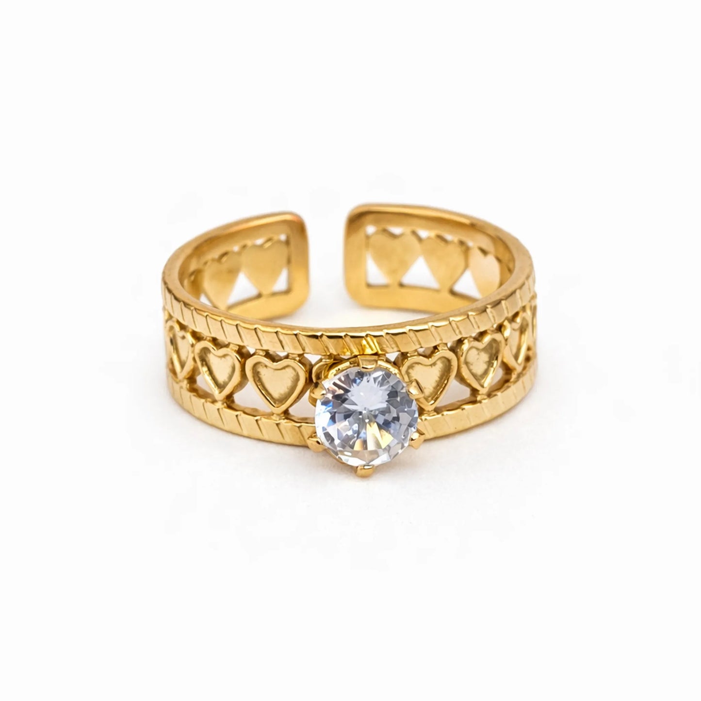 Side view of love loop solitaire ring with polished gold finish and heart loop detailing – yubiraa