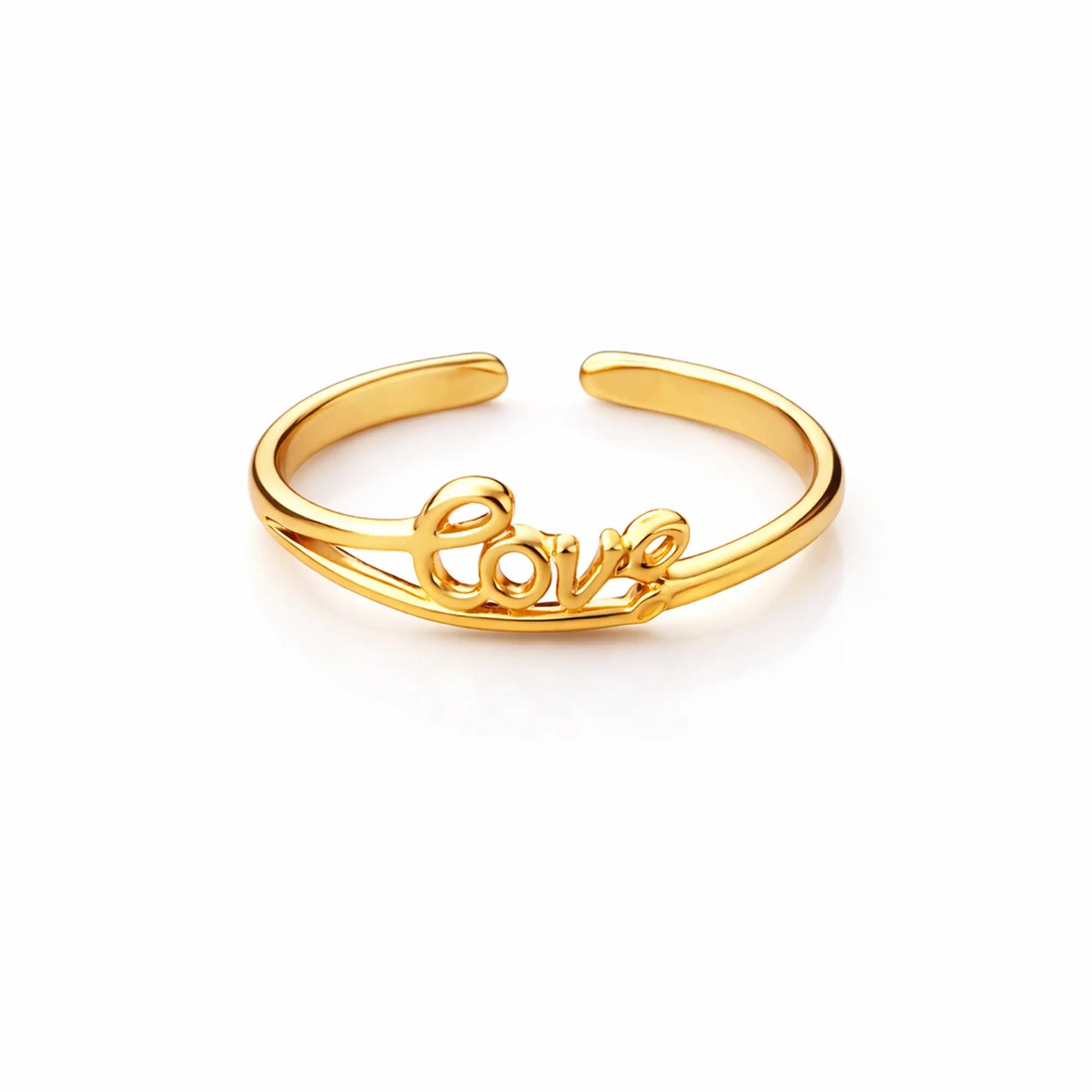 YUBIRAA love script gold ring in 18k gold plated anti-tarnish finish with adjustable open band