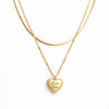 Gold heart-shaped double layered anti tarnish necklace with 'Love You' engraving on a white background