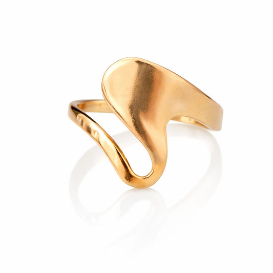 YUBIRAA sculpted curve gold ring with fluid organic silhouette, 18k gold plated anti-tarnish finish