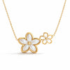 Gold necklace with flower-shaped pendants on a white background