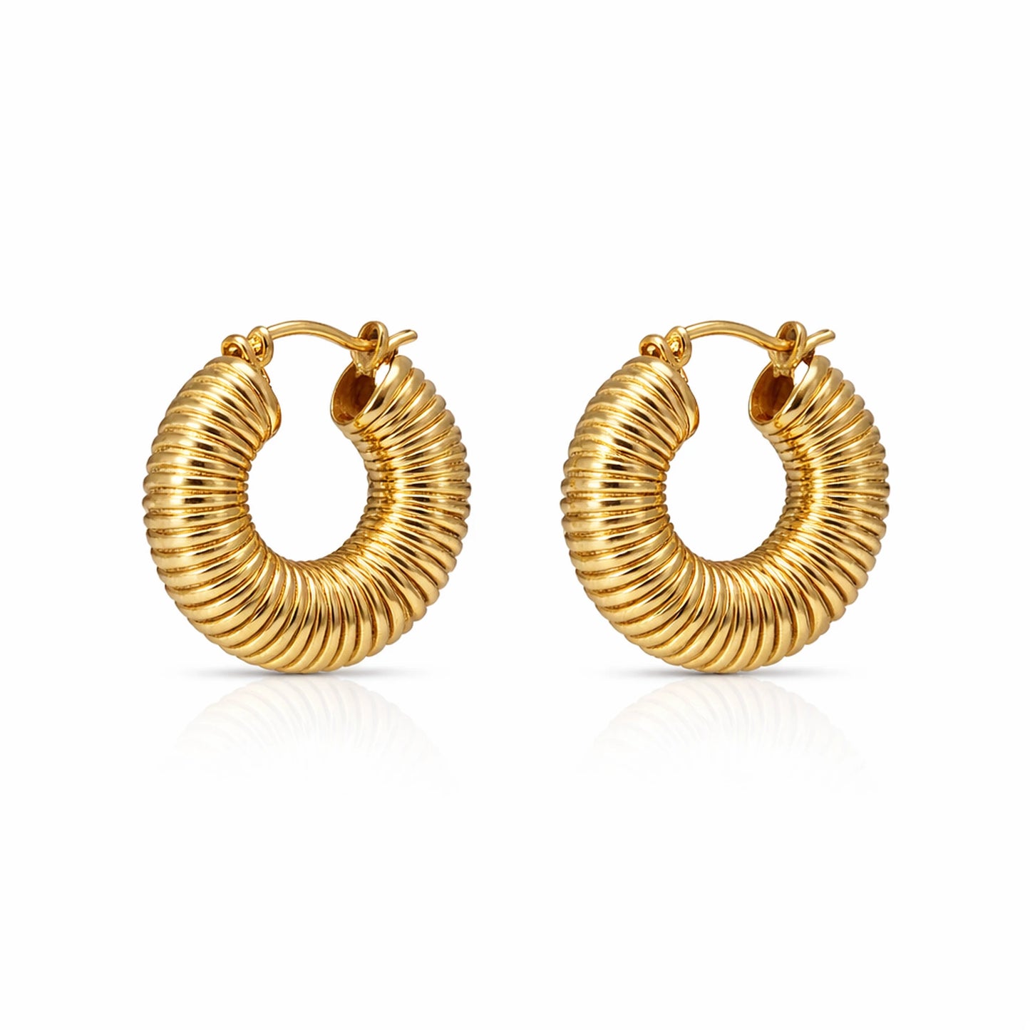 Ribbed Gold Hoop Earrings
