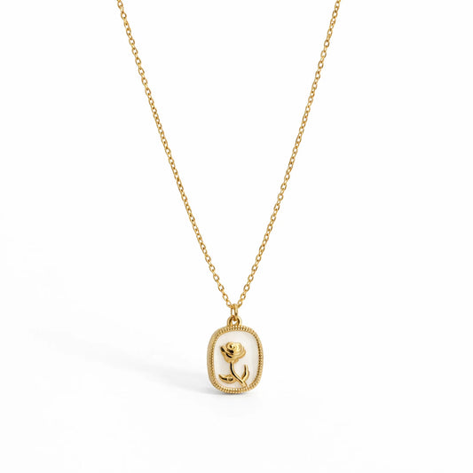 YUBIRAA rose pendant necklace in premium gold tone, minimal anti tarnish jewellery for women