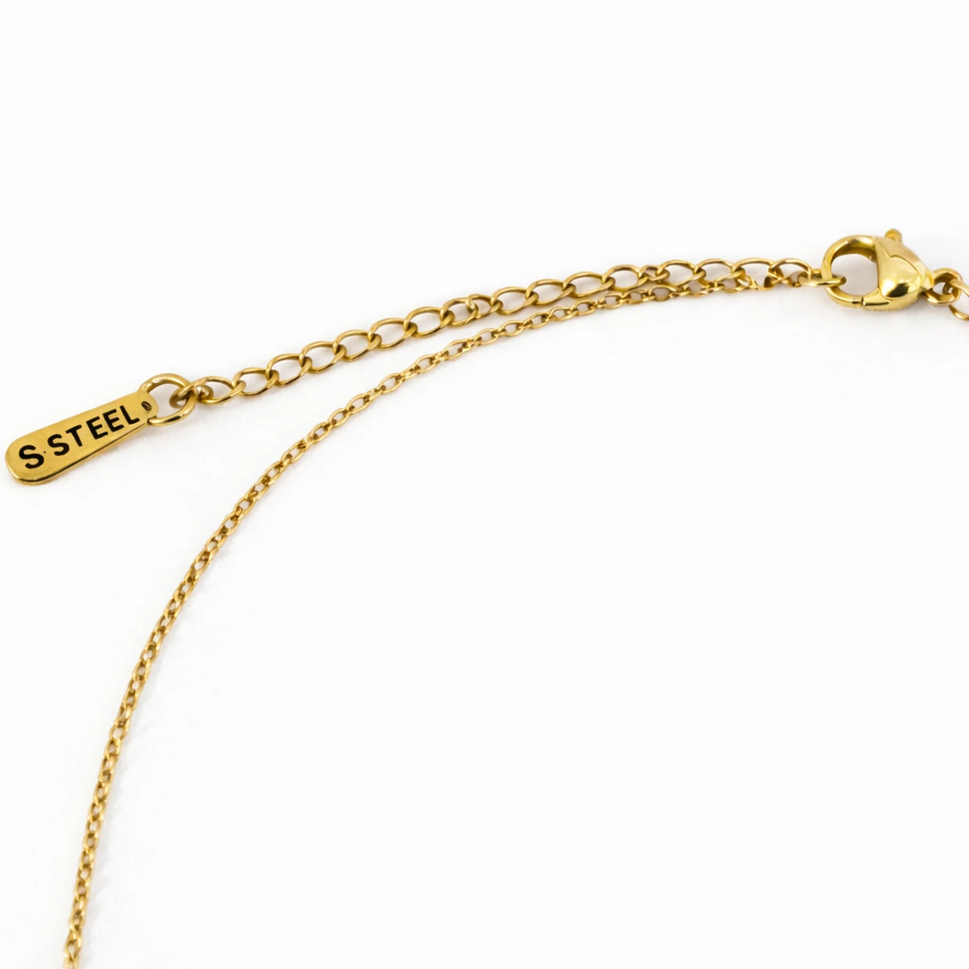 Gold necklace extension chain with lobster clasp and adjustable links on white background