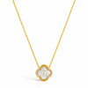 Ivory Glow Clover Necklace in anti tarnish gold plated stainless steel with clover pendant and crystal detailing