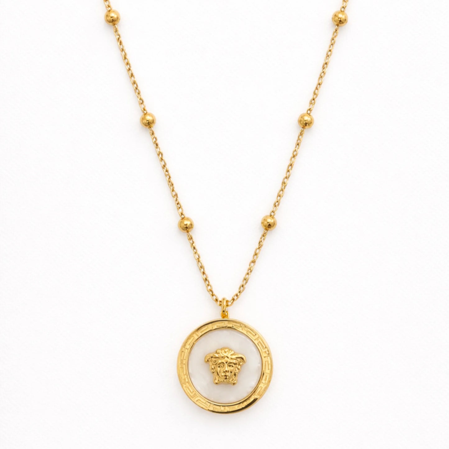 Yubiraa Final Ivory Glow Clover Necklace in anti tarnish gold plated stainless steel with ivory stone clover pendant on delicate chain”