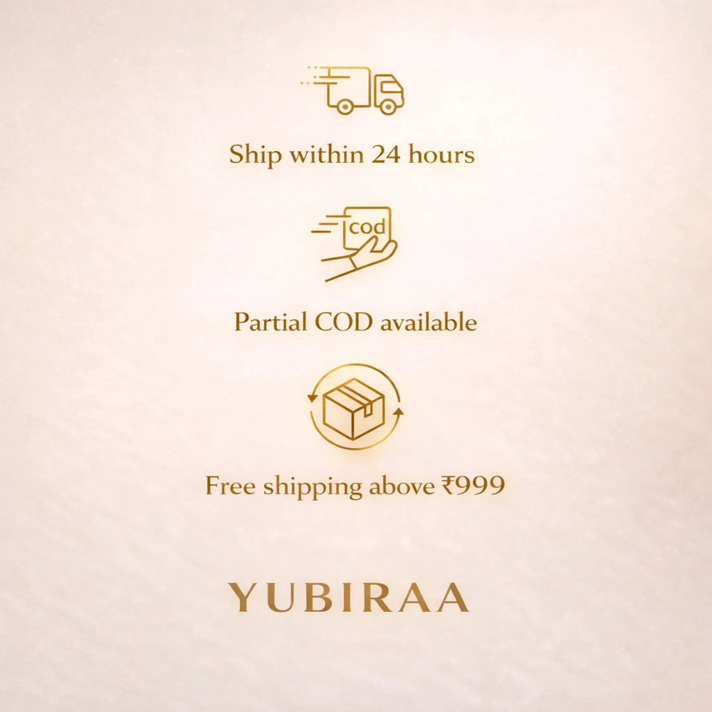 Promotional text with icons and YUBIRAA branding on a beige background