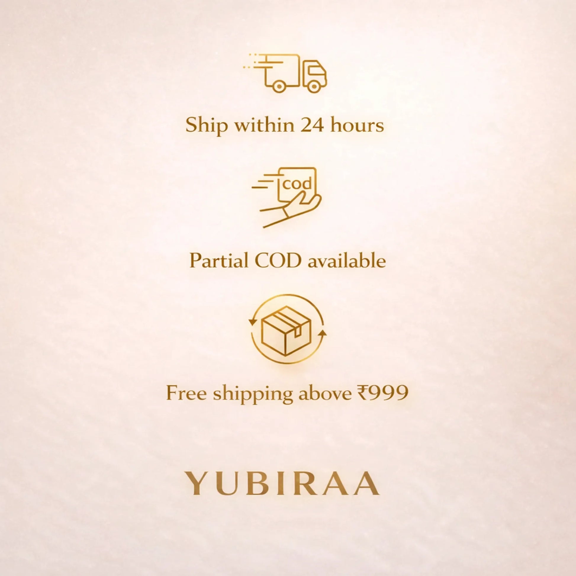 Promotional text with icons and YUBIRAA branding on a beige background